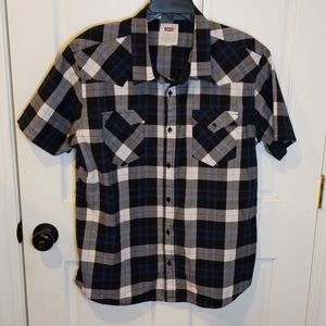 Levi's Blue Gray Plaid XL Men's Short Sleeve